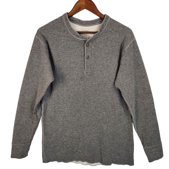 L.L.Bean 2-Ply Wool/Cotton Henley Pullover Shirt Men M Tall Gray Long Sleeve EUC - Picture 1 of 12